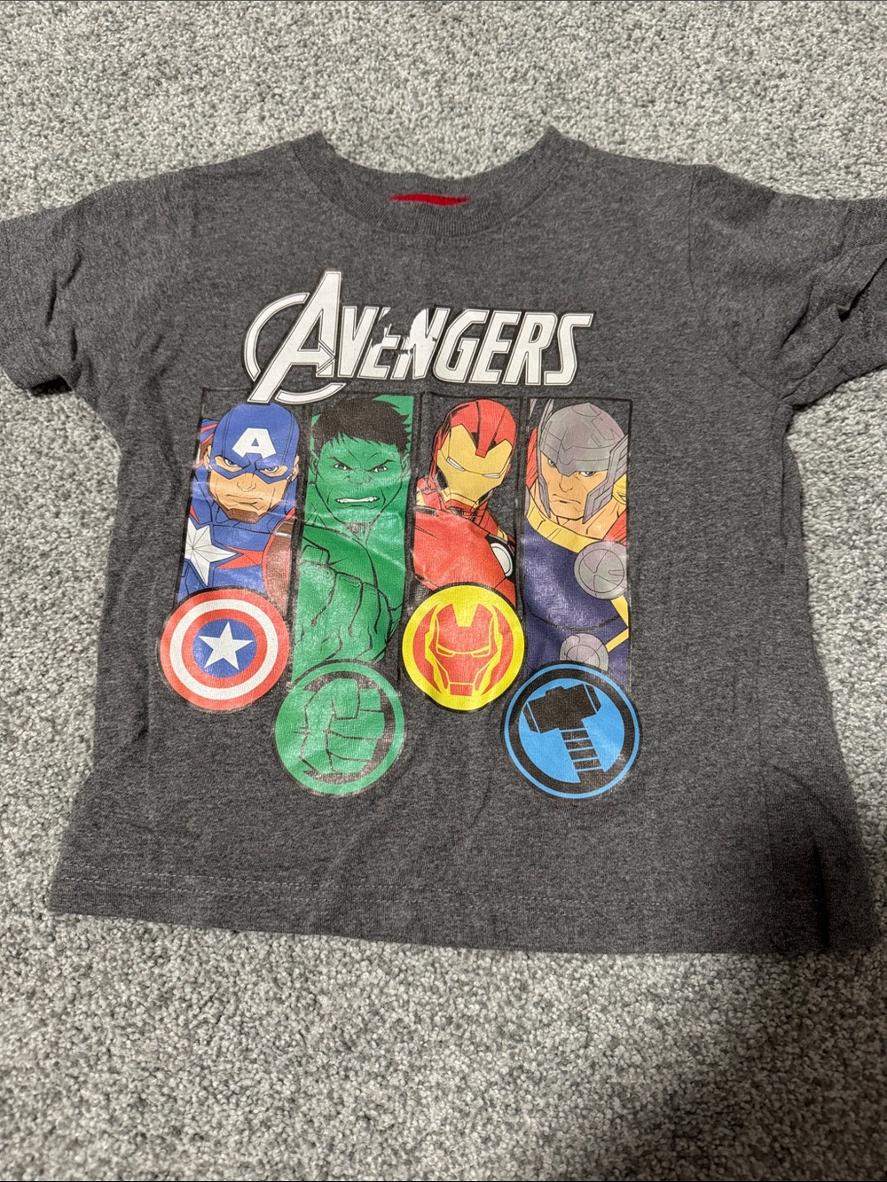 Marvel Avengers Kids Graphic Tee - Charcoal Gray with Multicolor Heroes